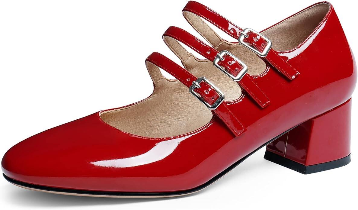 Escarpins Mary Jane Femme Confortables - Bout Rond, Talon épais 5 Cm, Fermeture Velcro - Taille 34-42 EU, Cuir PU, Semelle Antidérapante
