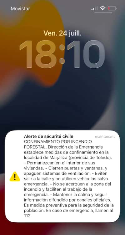 The alert received by Valérie Ross while she was on a train near Toledo.