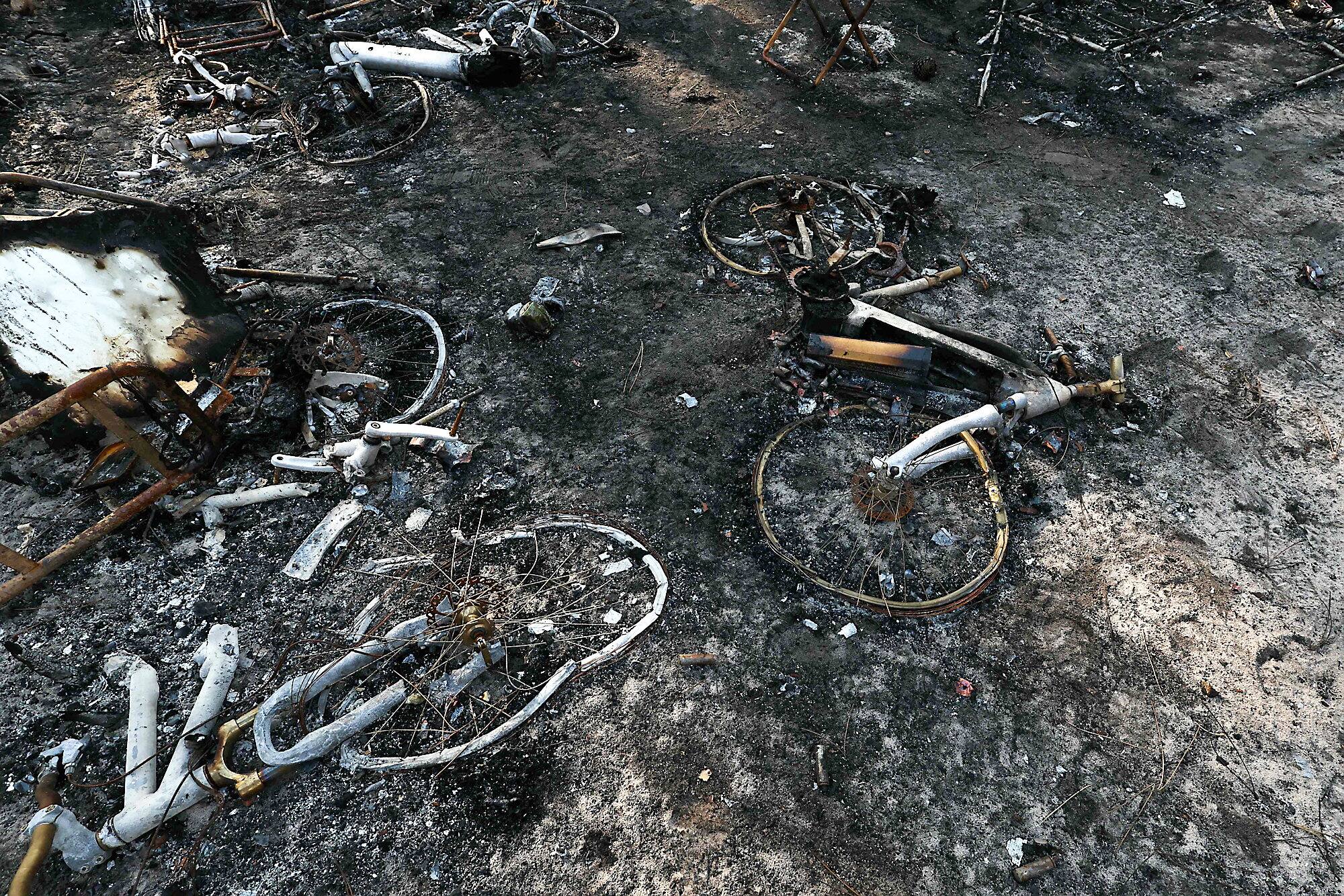 Several bicycles were burned after the evacuation of residents from the Le Grand-Crohot Oc&eacute;an campsite, in L&egrave;ge-Cap-Ferret (southwest of France).