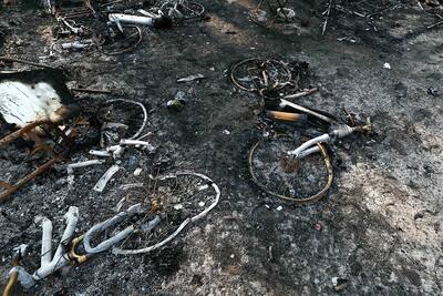 Several bicycles were burned after the evacuation of residents from the Le Grand-Crohot Océan campsite, in Lège-Cap-Ferret (southwest of France).