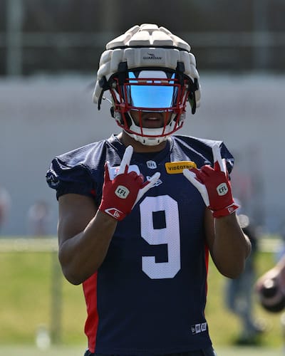 Geoffrey Cantin-Arku, el 11 de mayo de 2025, durante el último campamento de ingreso de los Alouettes, en Saint-Jérôme.