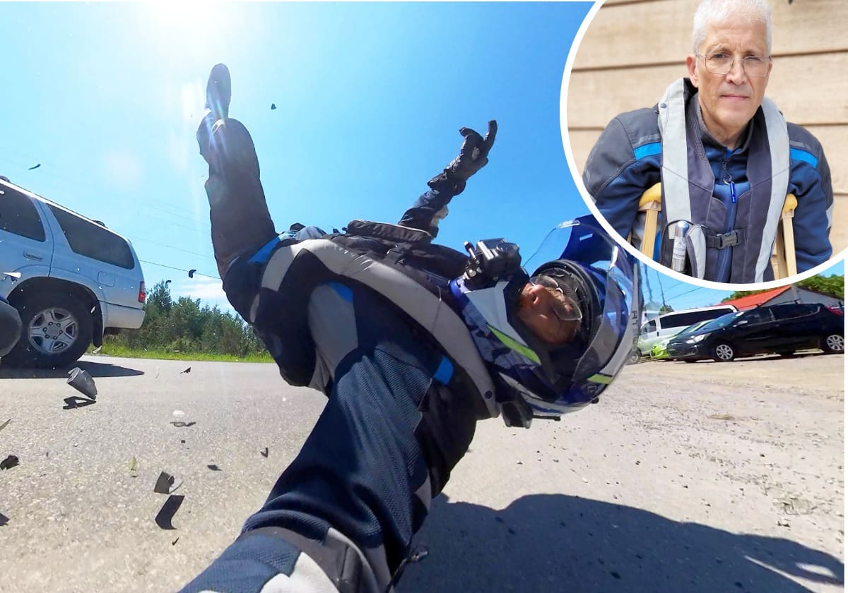 [VIDÉO] Accident spectaculaire: un motocycliste croit que sa veste gonflable lui a sauvé la vie
