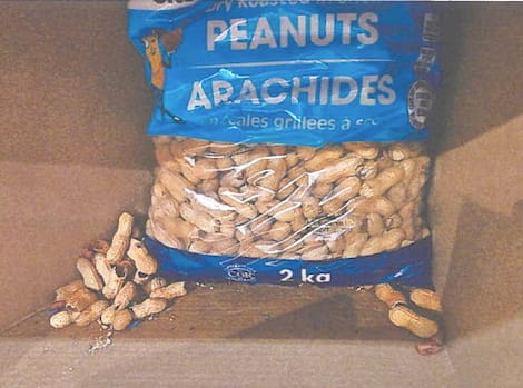Walmart One of five bags of peanuts eaten away by vermin.