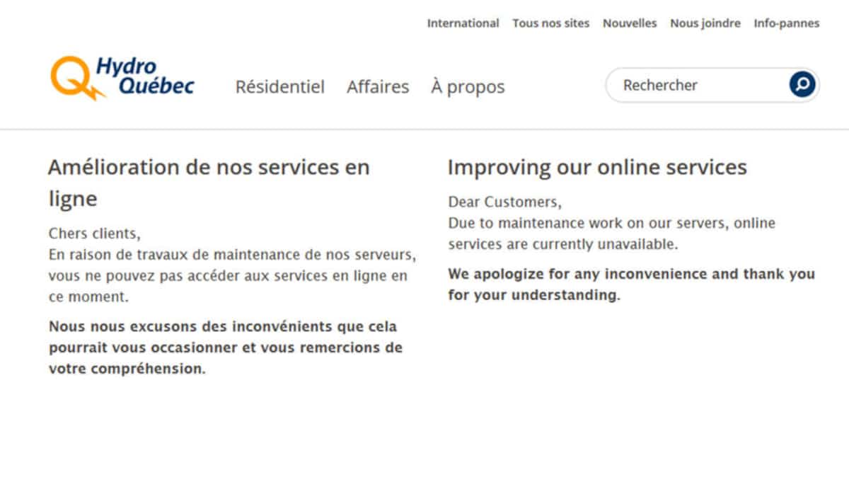 Services En Ligne Panne De L Espace Client D Hydro Quebec Jdq