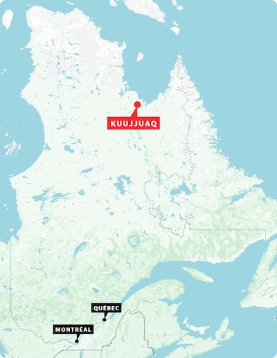 Descripción general de la distancia de distancia entre Montreal y Kuujjuaq, una de las aldeas de Nunavik.