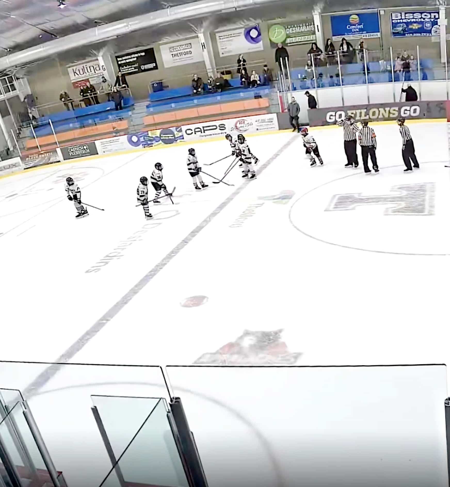 No final da partida, os jovens jogadores foram tapados no gelo com seu bastão, «félicitant ironiquement» os árbitros.