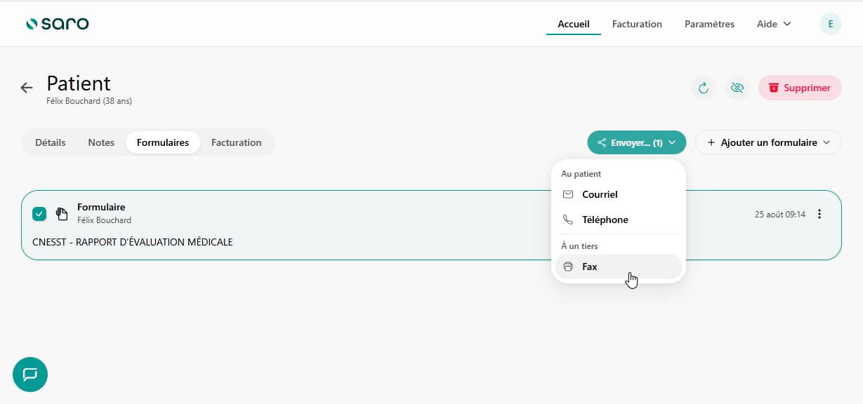 Cette fonction fax sera disponible pour les médecins qui utilisent Saro d’ici quelques semaines.