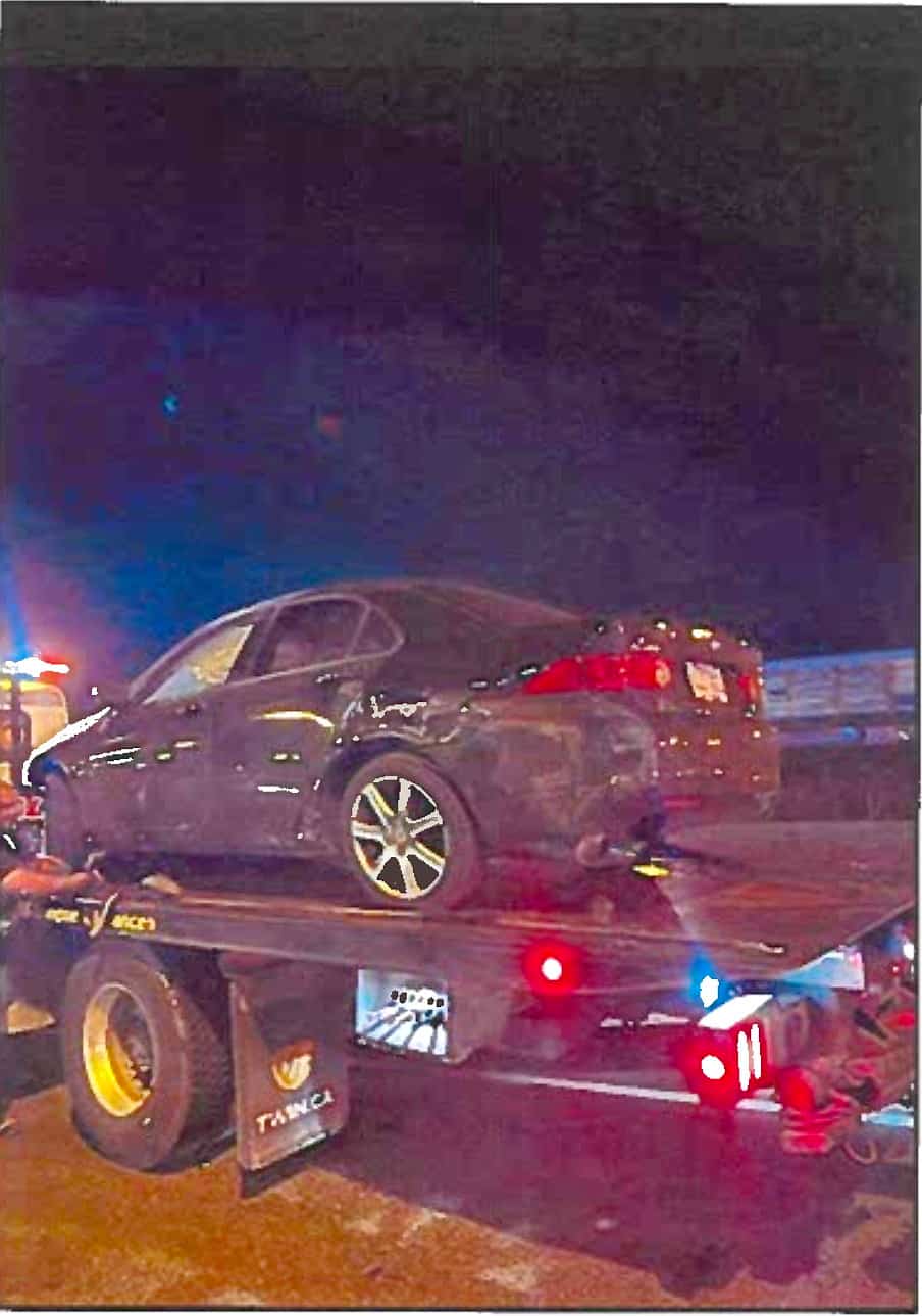 Le véhicule accidenté de Michael Walker, la nuit du crime, en mai 2024