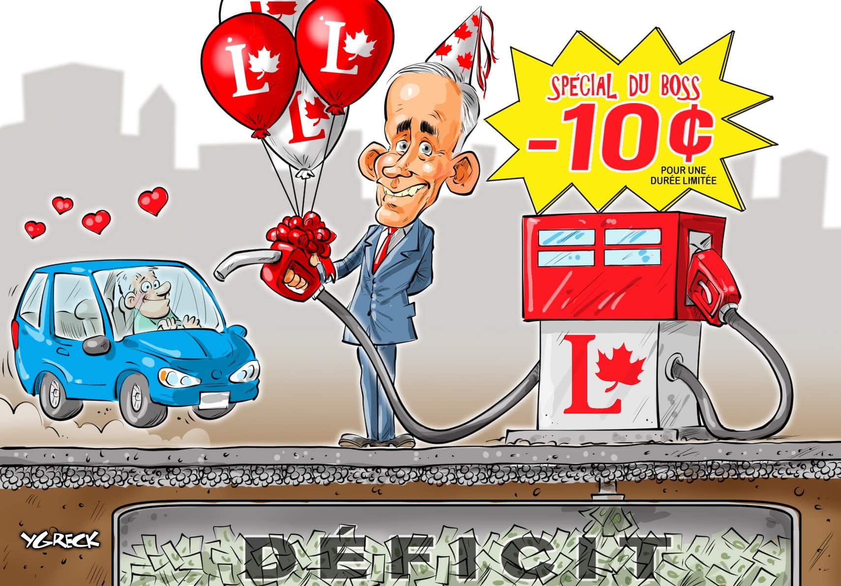 La caricature d'Ygreck en vidéo: Mark Carney enlève une taxe sur l'essence