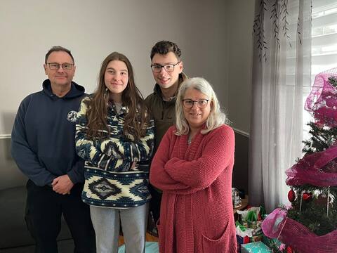Simon Margot (left), Sylvie Michaud (right) and their children Ave-Marie and Raphael in Charlesbourg