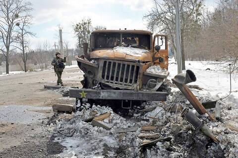 A truck full of Russian army rocket launchers was destroyed on the outskirts of Kharkiv on Wednesday.