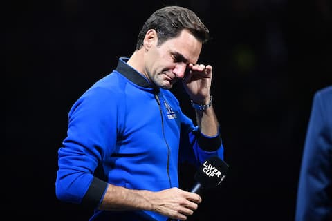 The great Roger Federer was very emotional in a post-match interview on the field at the O2 Arena in London.