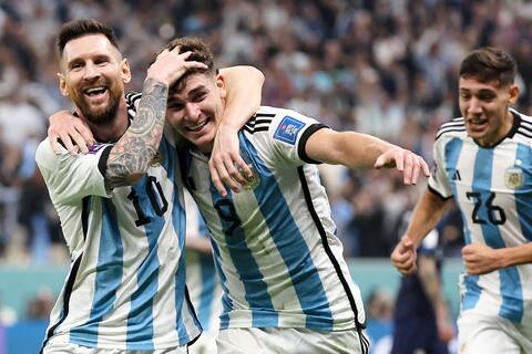 Lionel Messi and Julian Alvarez were key contributors to Argentina's victory on Tuesday. We see the two players celebrating following the team's second goal, scored by Alvarez in the first half.