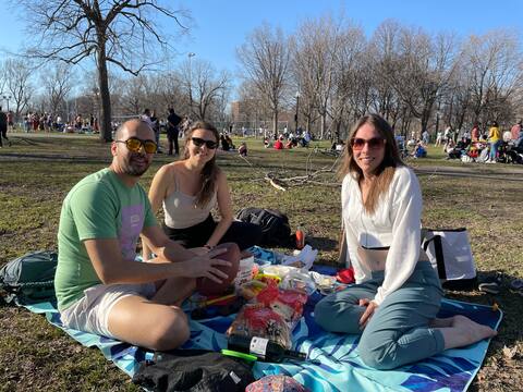 From left to right, Aymen, Geneviève and Cynthia were enjoying the good weather at Lafontaine Park late Saturday followingnoon.