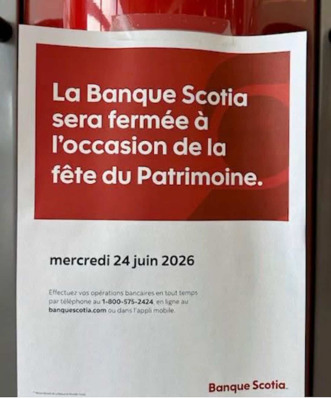 La Banque Scotia confond la fête du Patrimoine... avec la Fête nationale