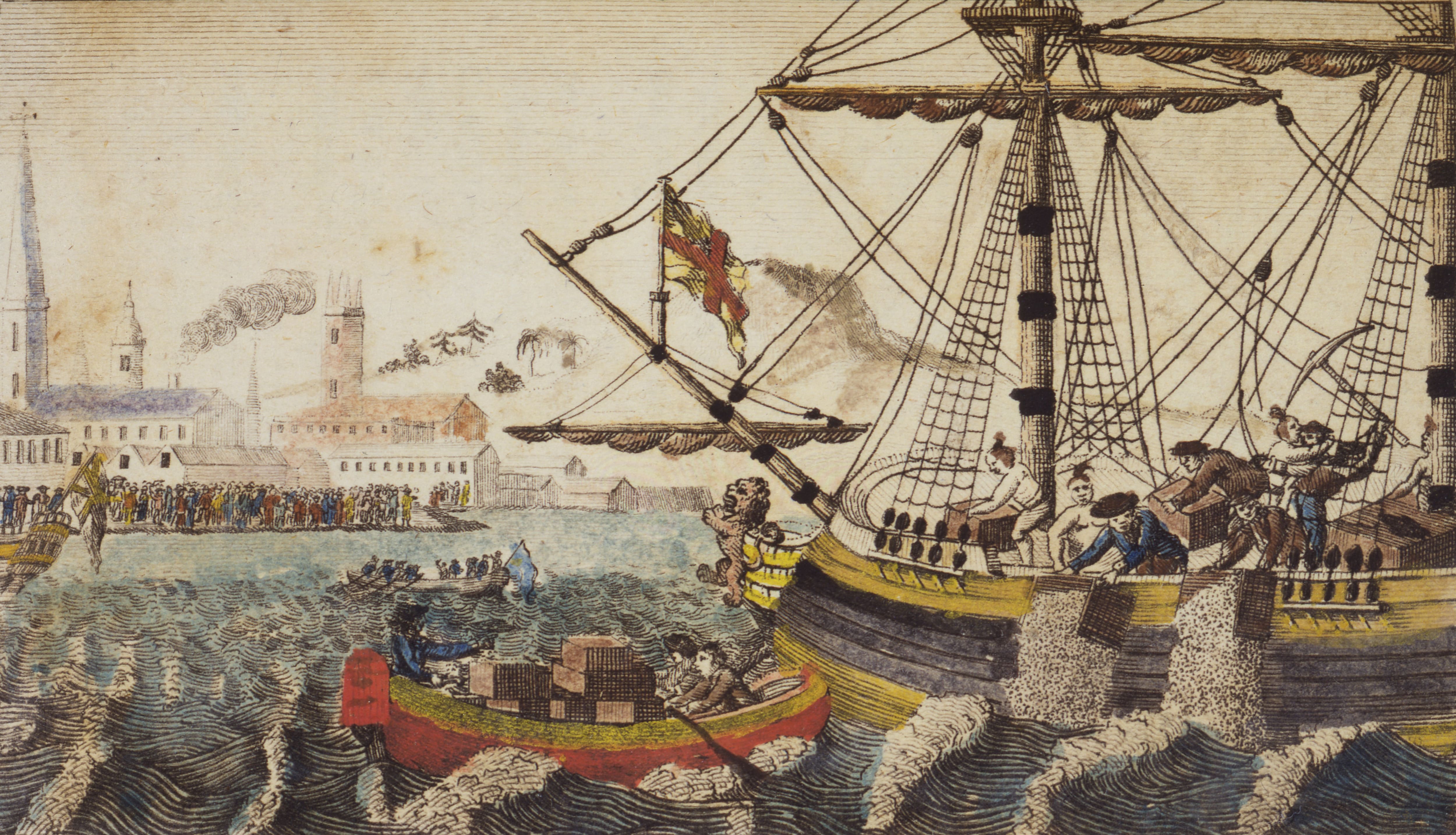 Gravure, Boston Tea Party, par W. D. Cooper (1789).
