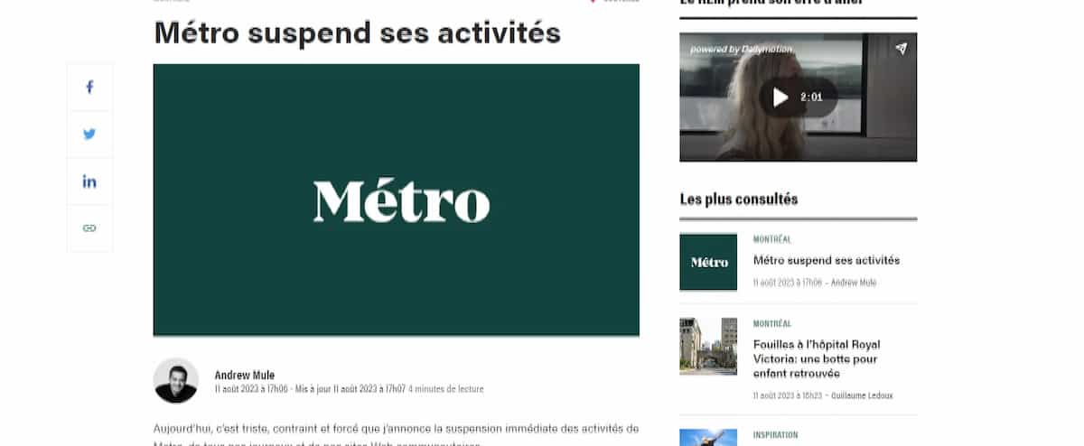 Le propriétaire de Métro Média avait encaissé un important dividende avant la tempête