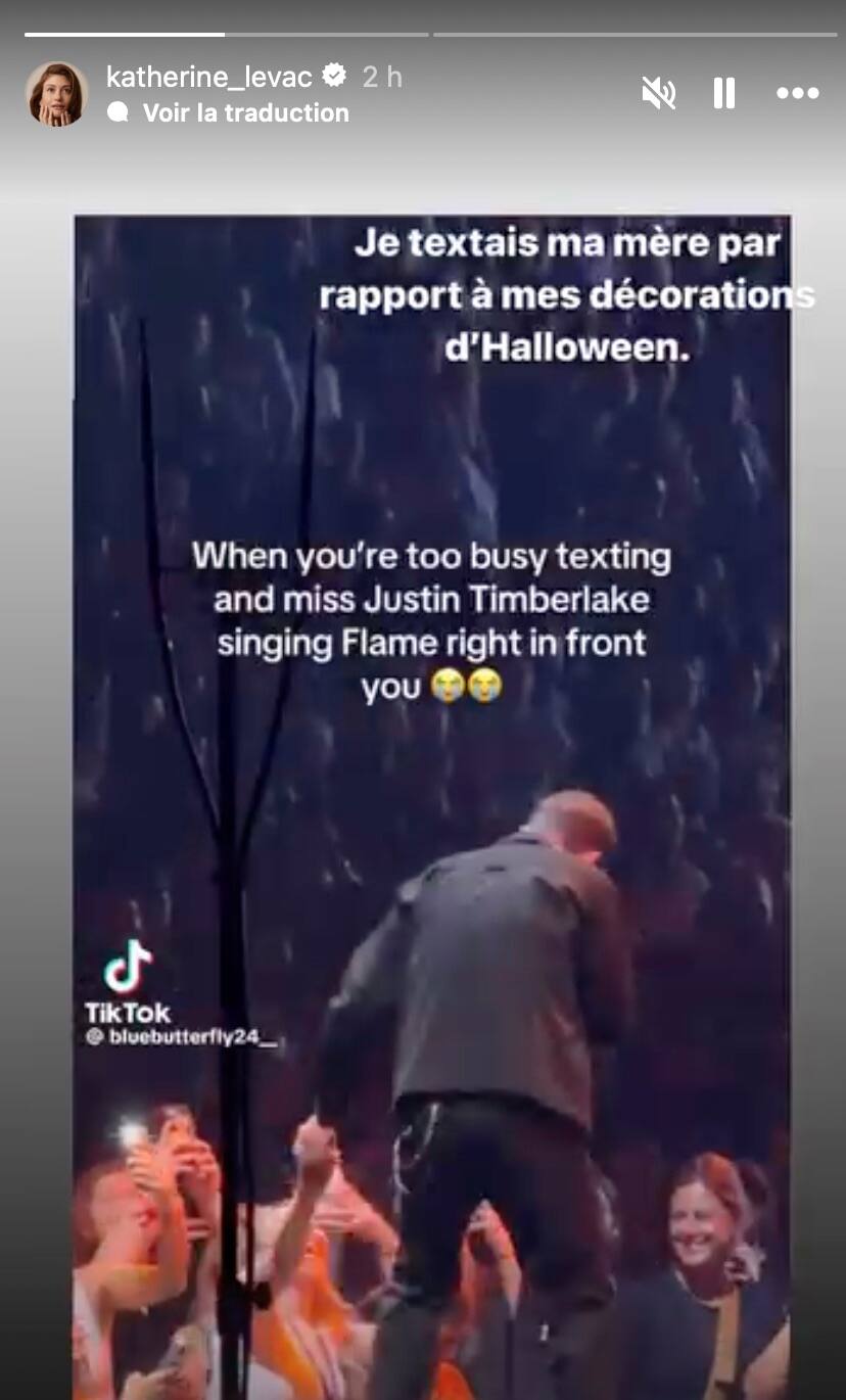 Sur son cellulaire, Kat Levac manque sa chance de toucher Justin Timberlake  et elle réagit | Le Sac de chips, image size:925x1530