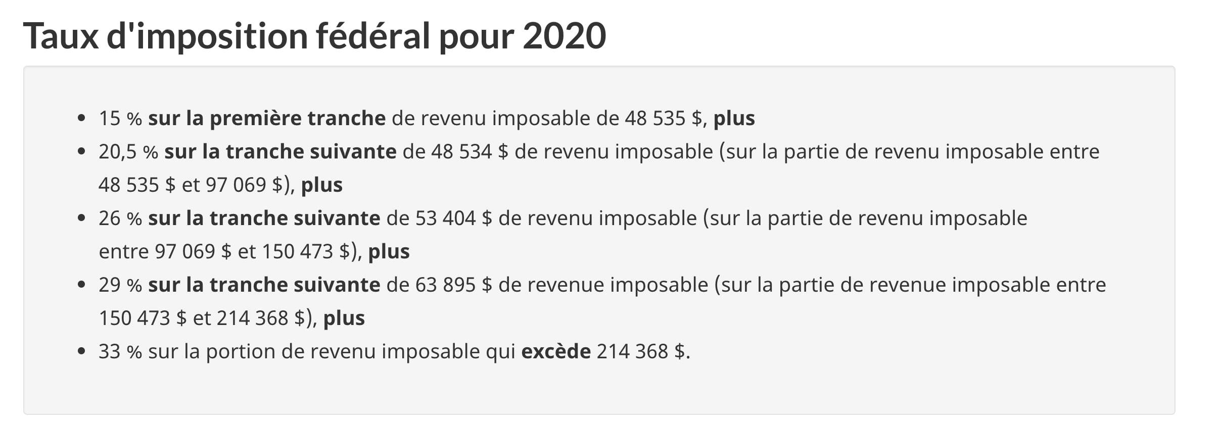 Impôts 2020 qu'estce que les tranches de revenu et les taux d