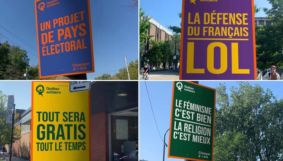 Image principale de l'article Non, ces pancartes ne sont pas de Québec solidaire