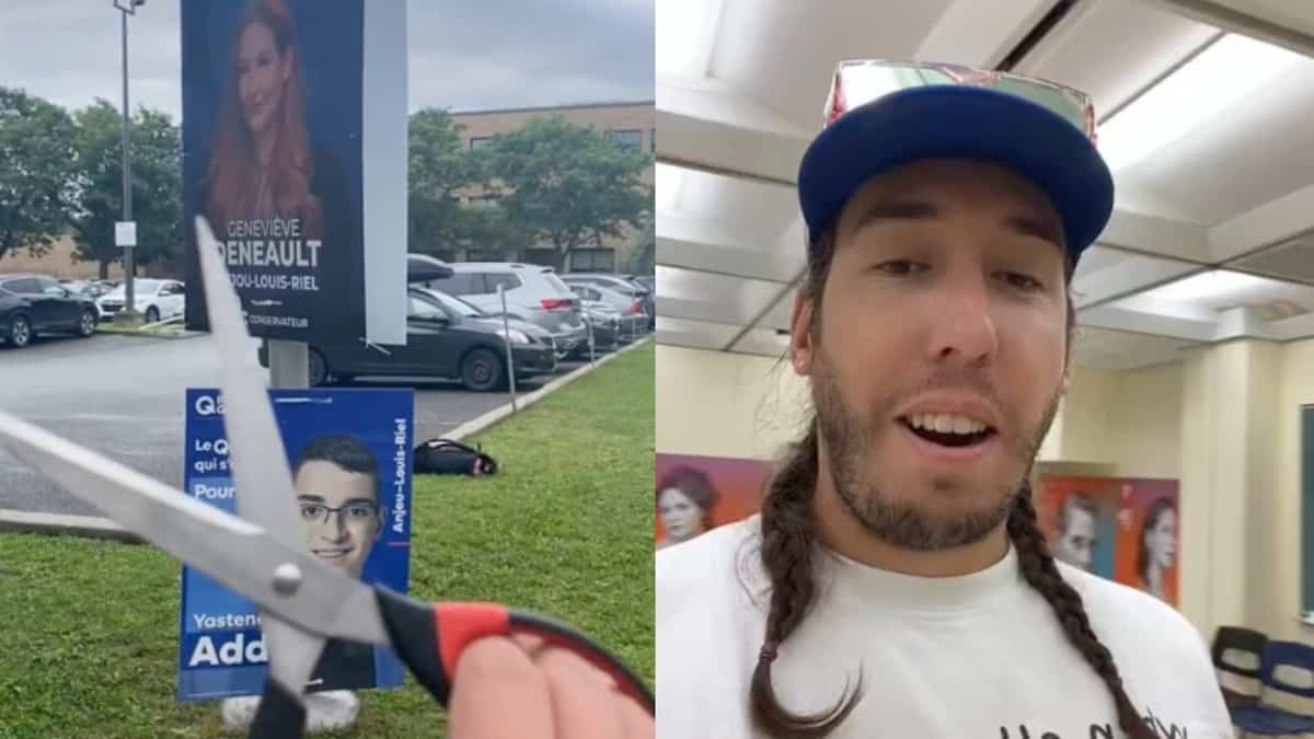 Insegnante che taglia gli striscioni elettorali su TikTok Insegnante che taglia gli striscioni elettorali su TikTok