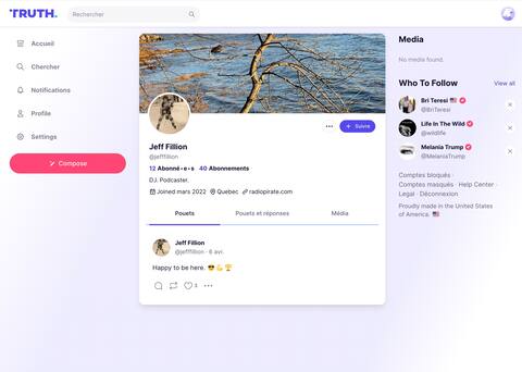 Jeff Fillion's Deserted Truth social account.