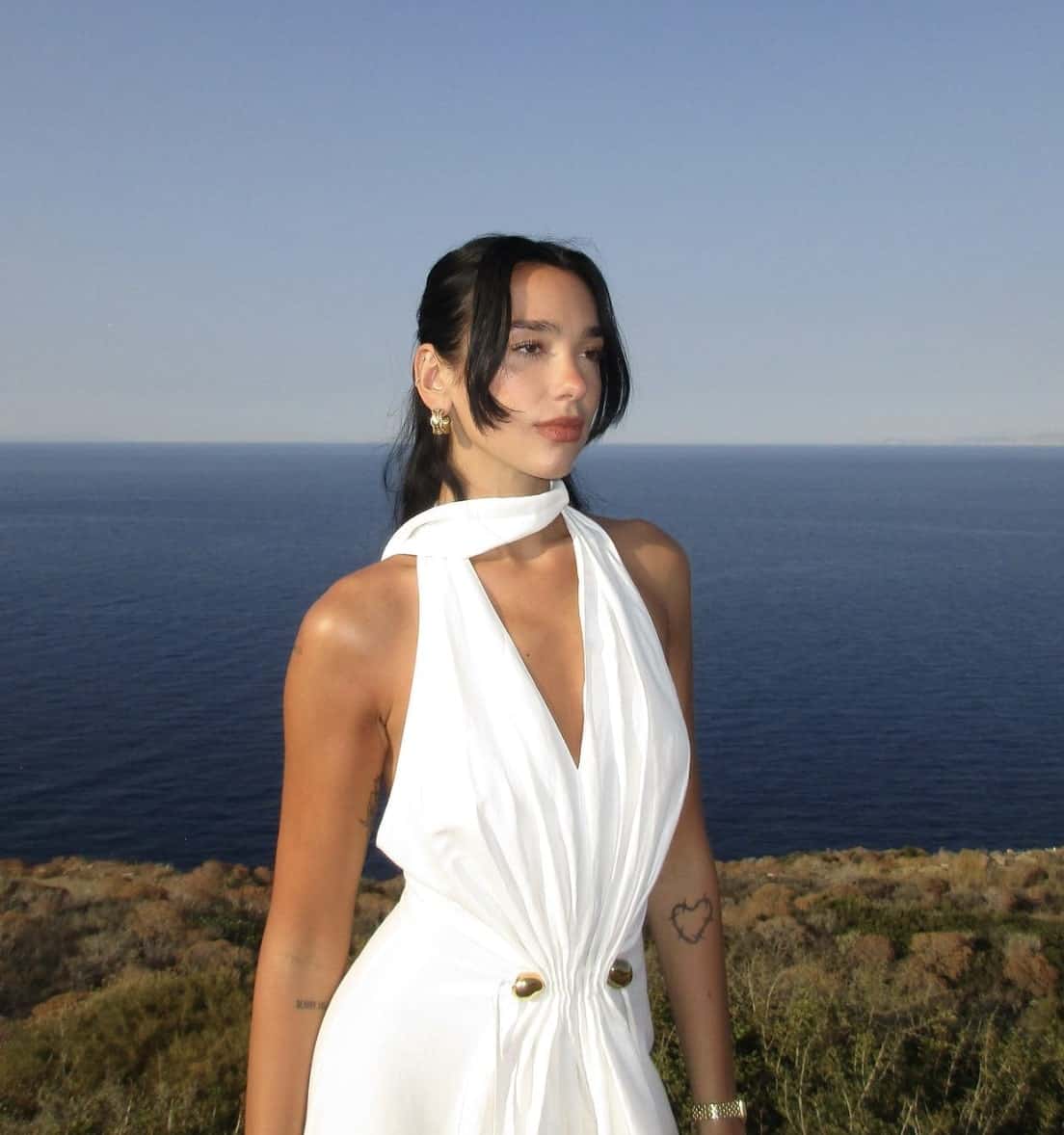 Dua Lipa affiche sa poitrine en robe transparente