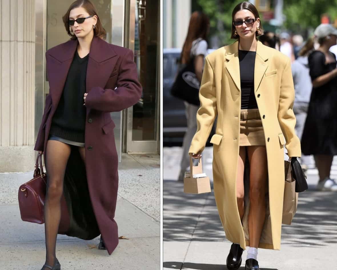 Hailey Bieber: ce manteau long aux épaulettes XXL