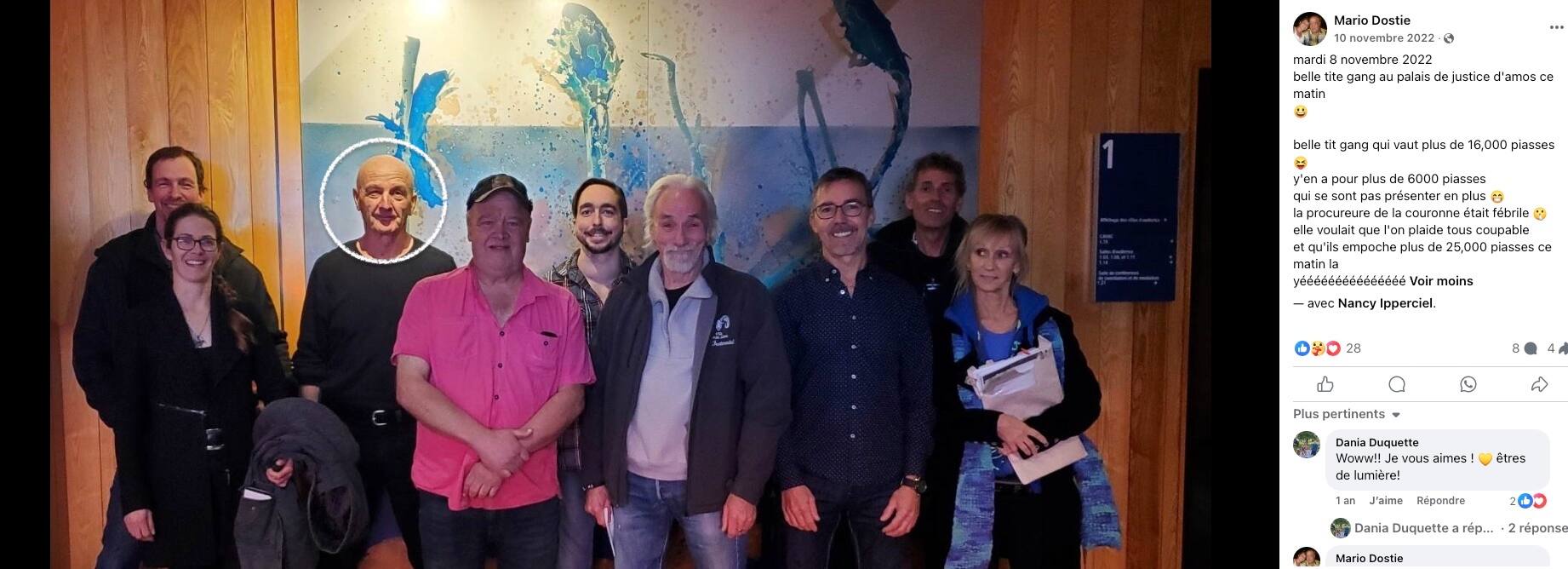 El Sr. Audet fue amonestado por el tribunal por negarse a llevar mascarilla durante una manifestación, a pesar de la emergencia sanitaria y de la advertencia de la policía.