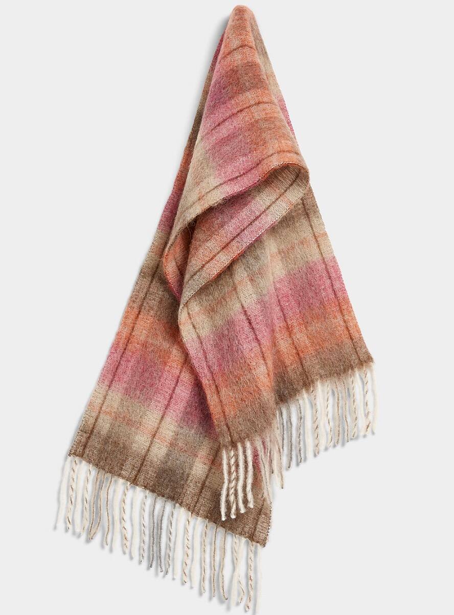 Écharpe duveteuse tartan laine alpaga