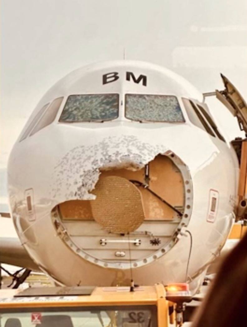 EN IMAGES | Un avion perd une partie de son nez en plein vol en raison de la gr&ecirc;le