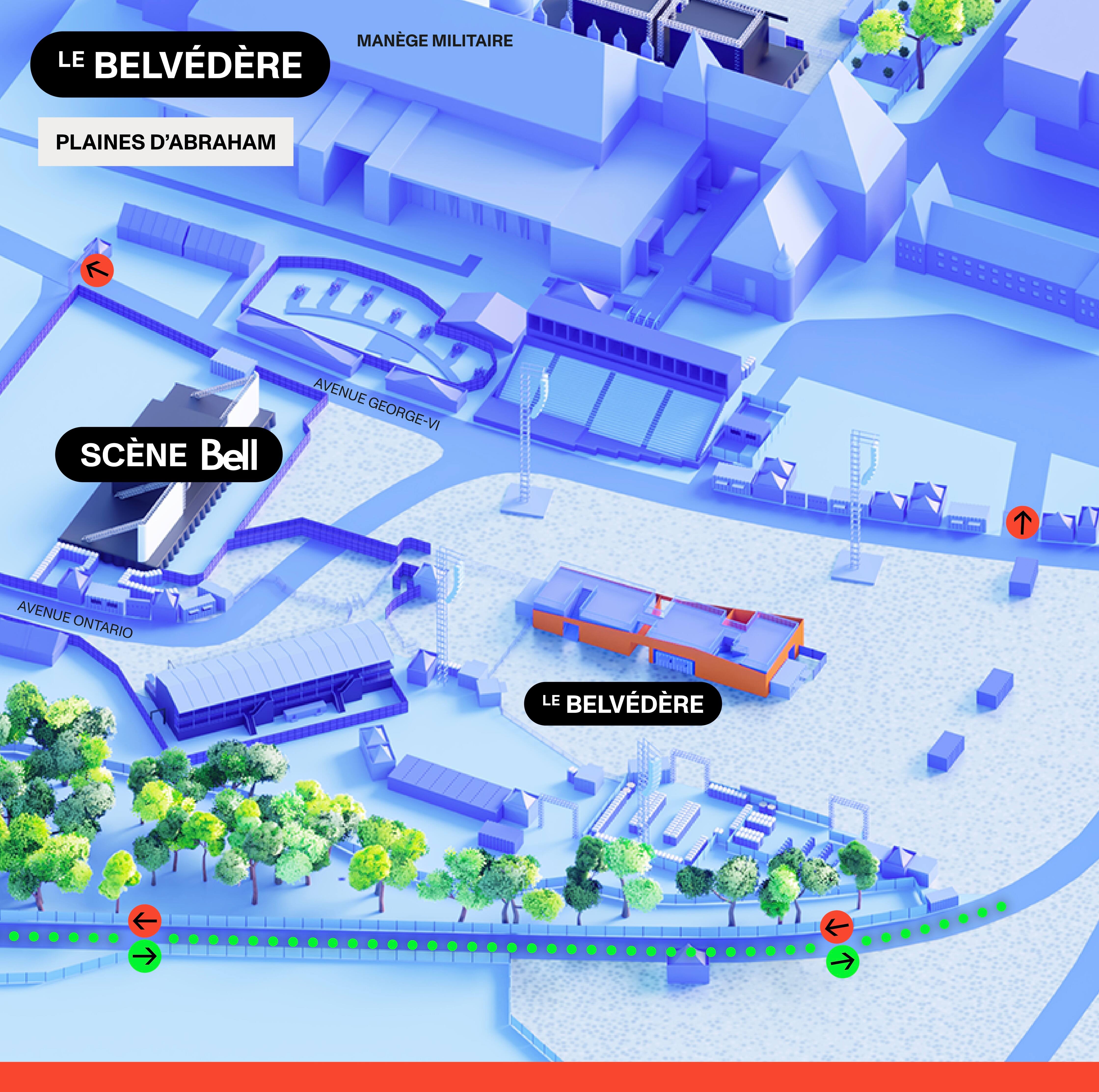 Le Belvédère, nouvelle structure surélevée érigée sur les plaines d'Abraham en vue du FEQ en 2026.