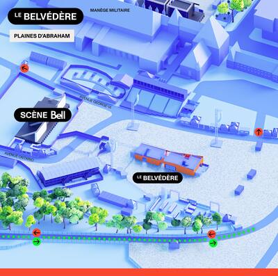 Le Belvédère, nova estrutura surélevée erigée nas planícies de Abraão em vista do FEQ em 2026.