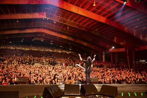 Dave Grohl and the Foo Fighters in concert, May 24, in Gilford, New Hampshire.