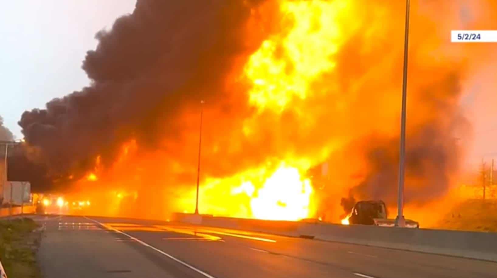 Camion-citerne en feu: un conducteur impliqu&eacute; dans un accident sauve un autre automobiliste