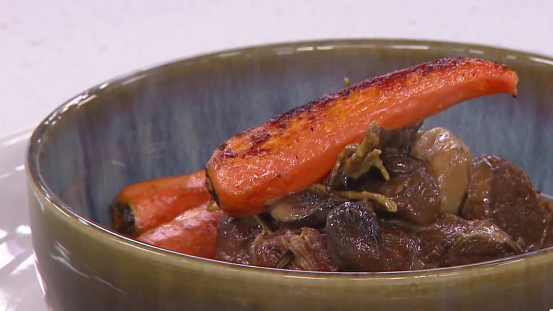 Filet de porc braisé aux champignons et au Cognac