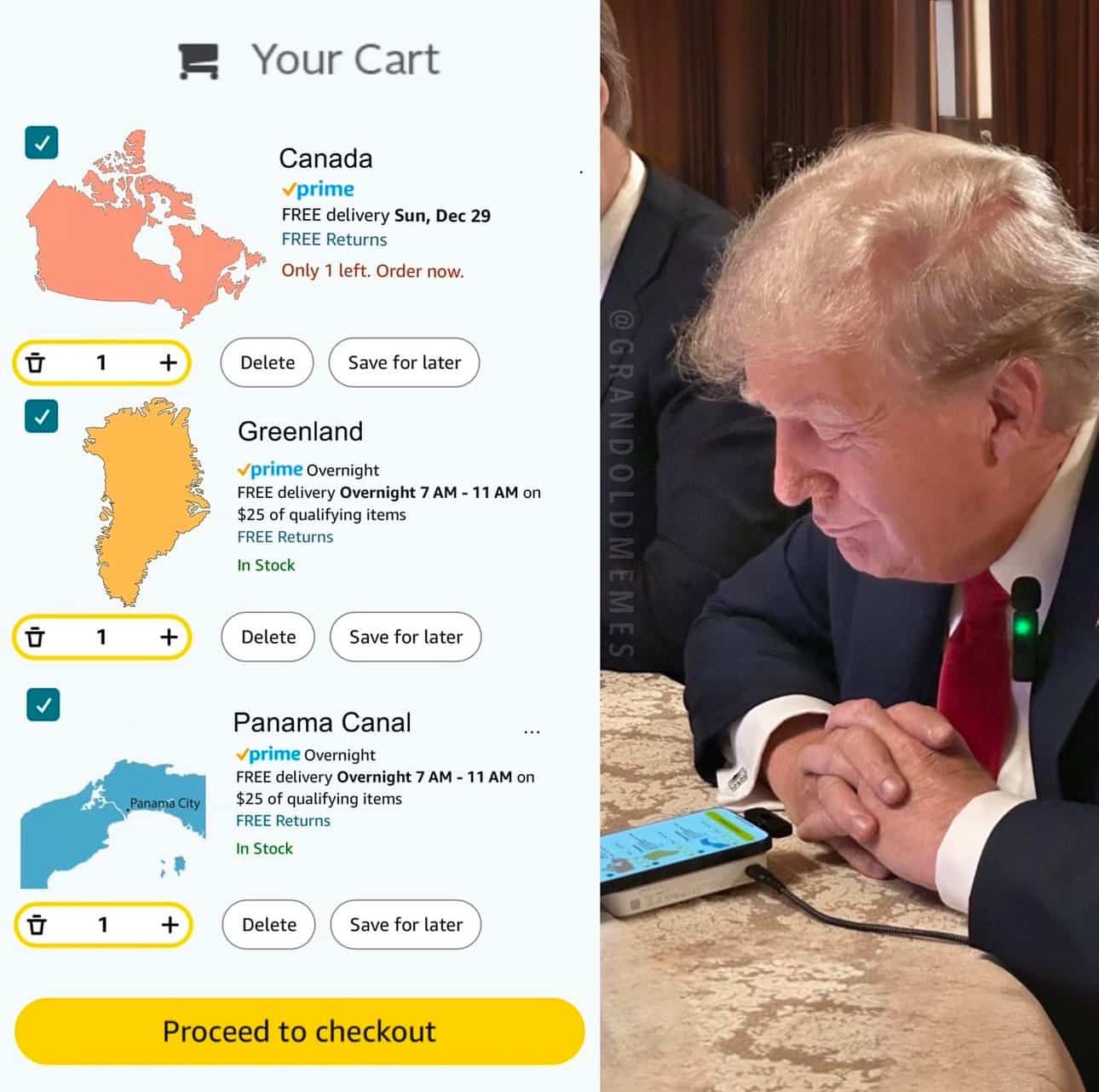 Amazonでトランプに買われた国：次期大統領の家族がカナダ、グリーンランド、パナマを嘲笑