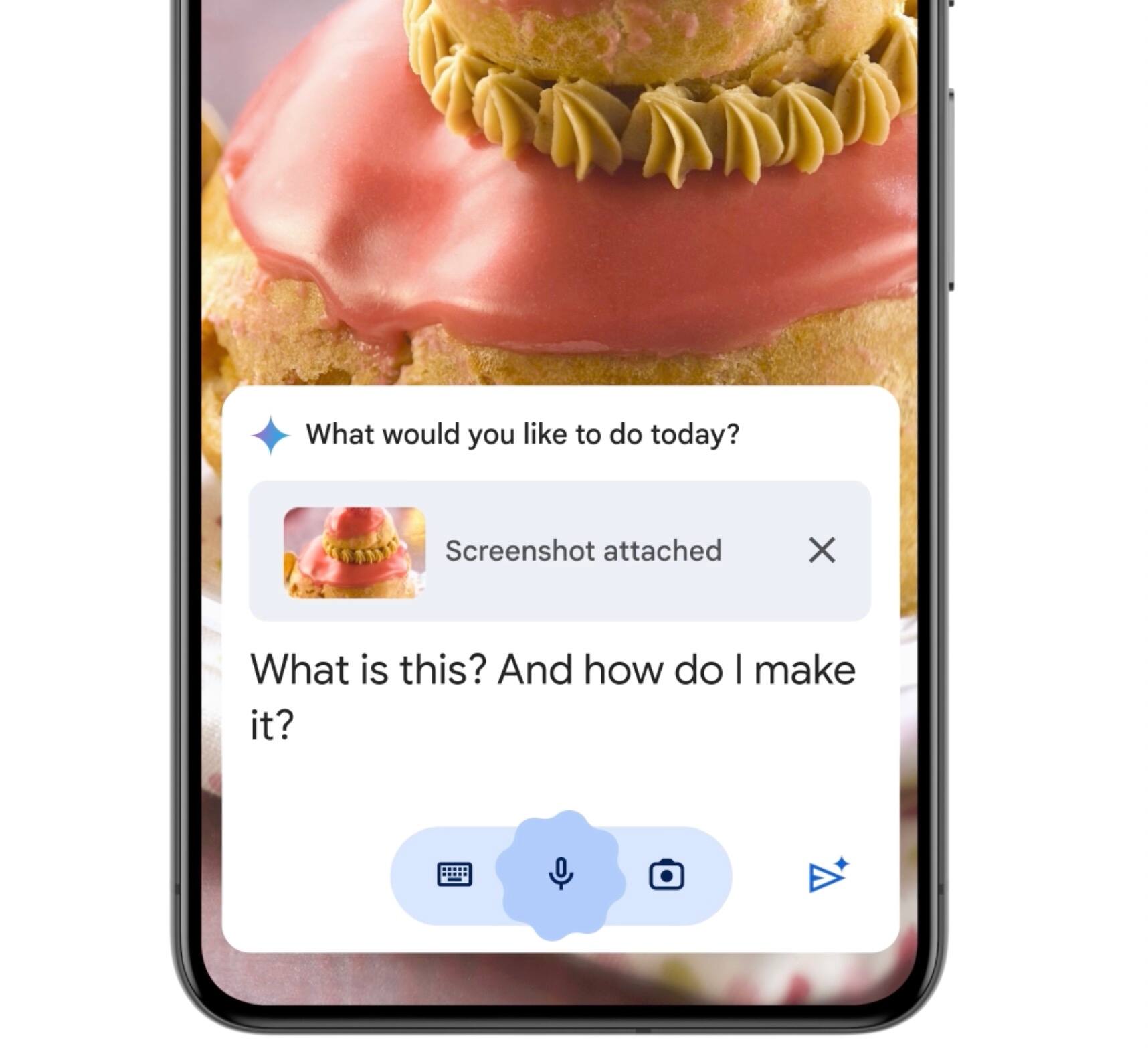 Using the picture of the dessert you found online, ask Gemini for the recipe -----