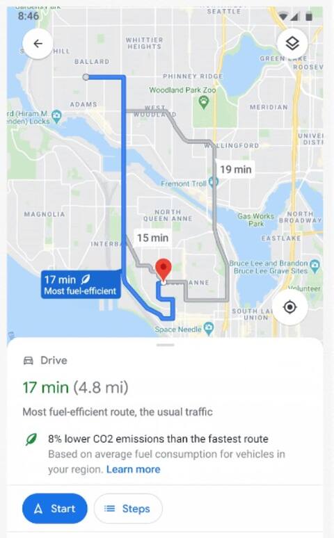 Autre exemple avec un trajet aux États-Unis