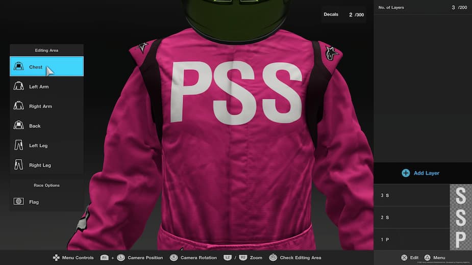 Come in Gran Turismo Sport, è possibile personalizzare il proprio abbigliamento da corsa (nei colori della pubblicazione che si sta gestendo).