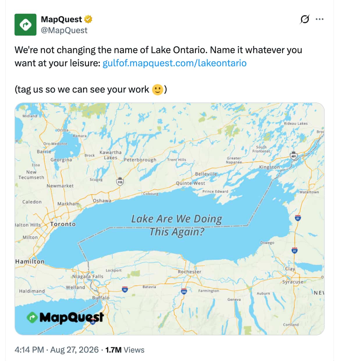 L’application MapQuest défend le lac Ontario