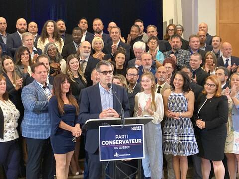 Quebec's Conservative Party presents its election platform on Sunday, August 14, 2022.