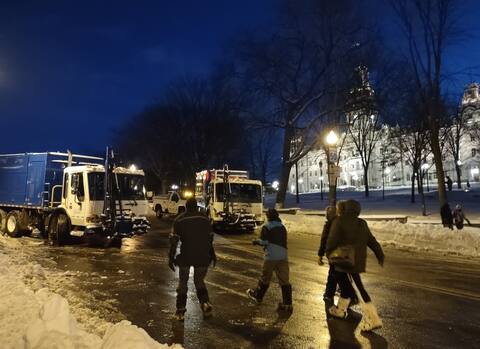 Tank trucks were blocking access not far away.