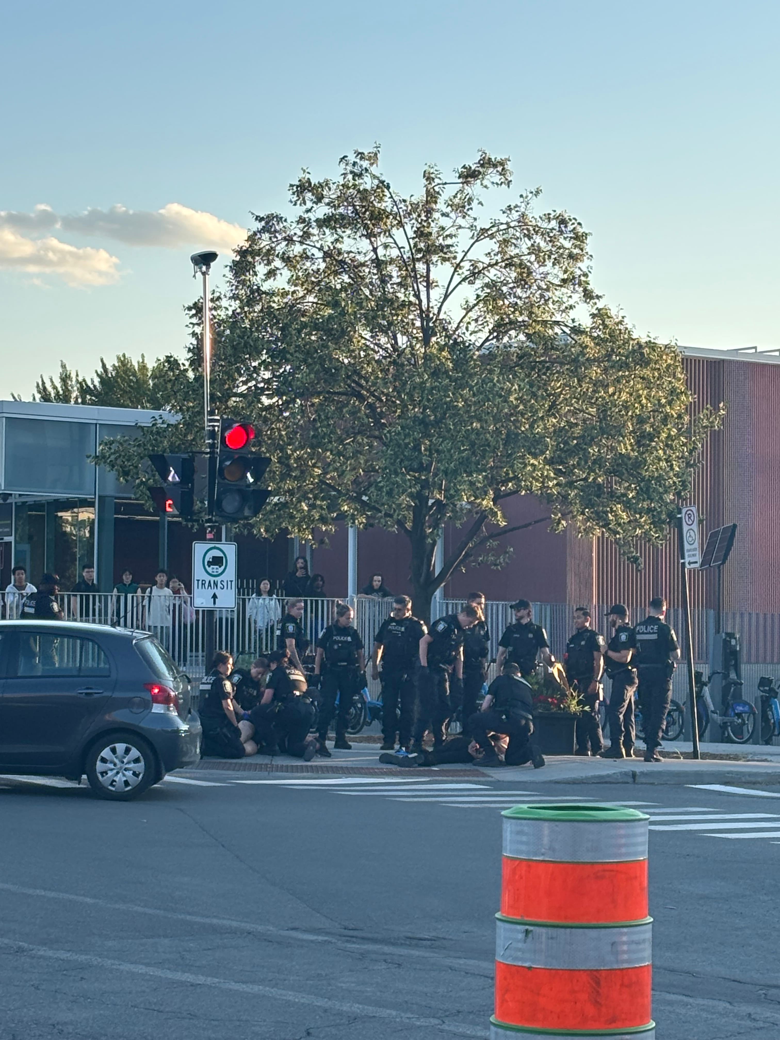 Intervention policière à la station Ville-de-Mont-Royal du REM, à Montréal, le 11 juillet 2026.