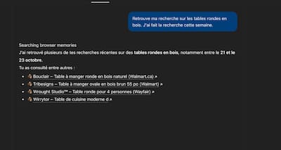 Atlas puede encontrar rápidamente búsquedas anteriores.