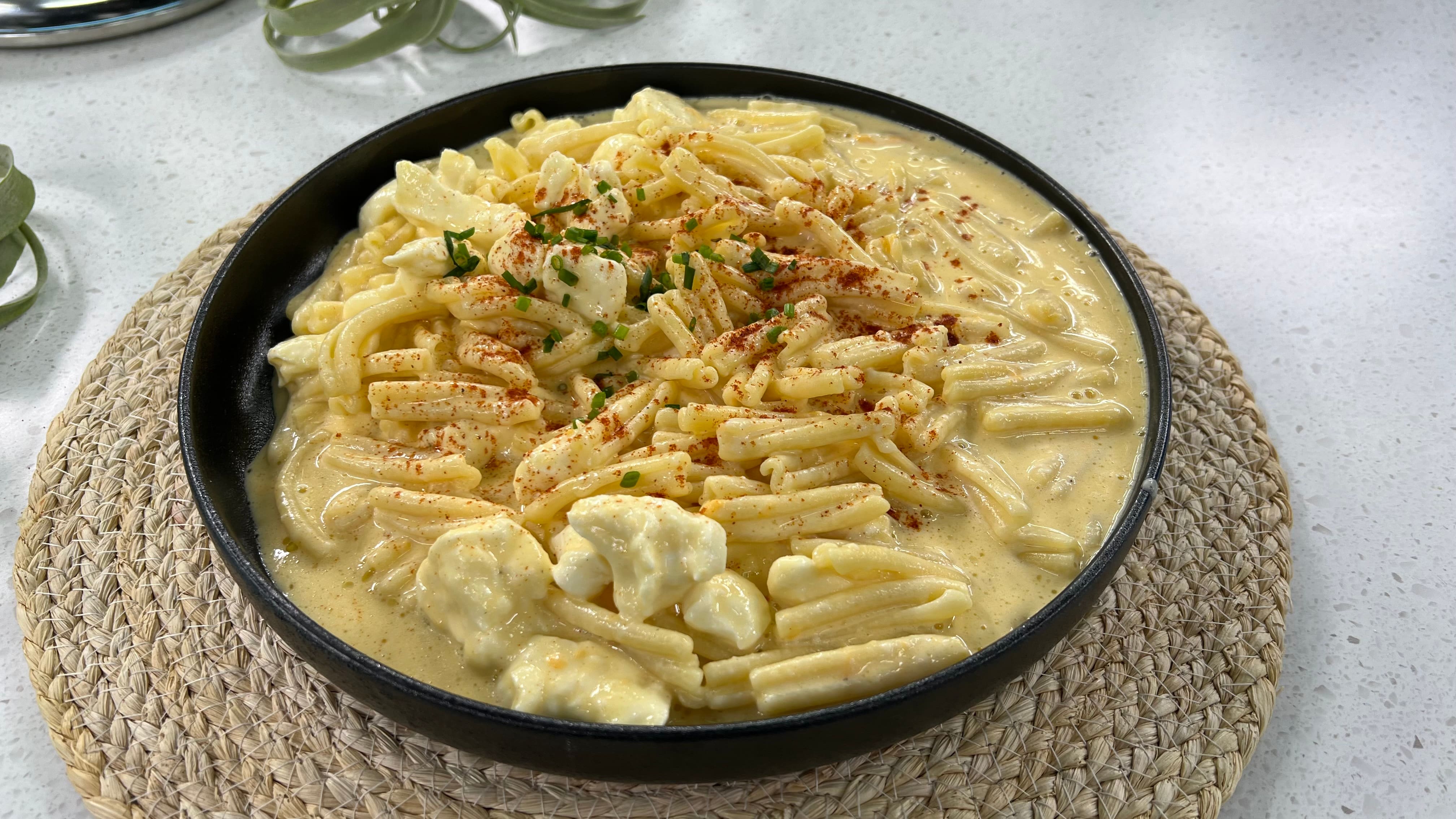 Macaroni au trio de fromages à la purée de courges