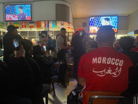 Morocco fans watched on inside the Tim-Gad cafe-resto in Montreal during the penalty shootout.