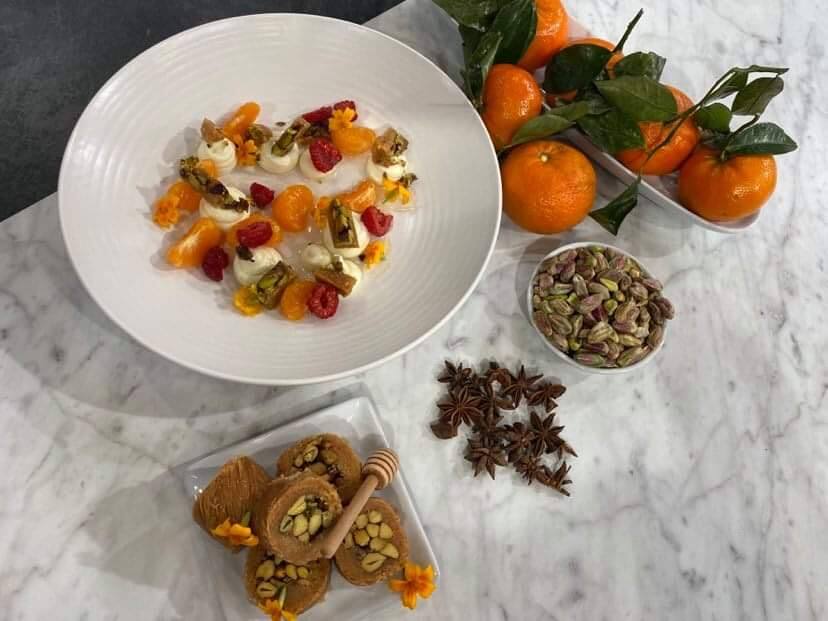Ganache chocolat blanc et labneh et baklavas