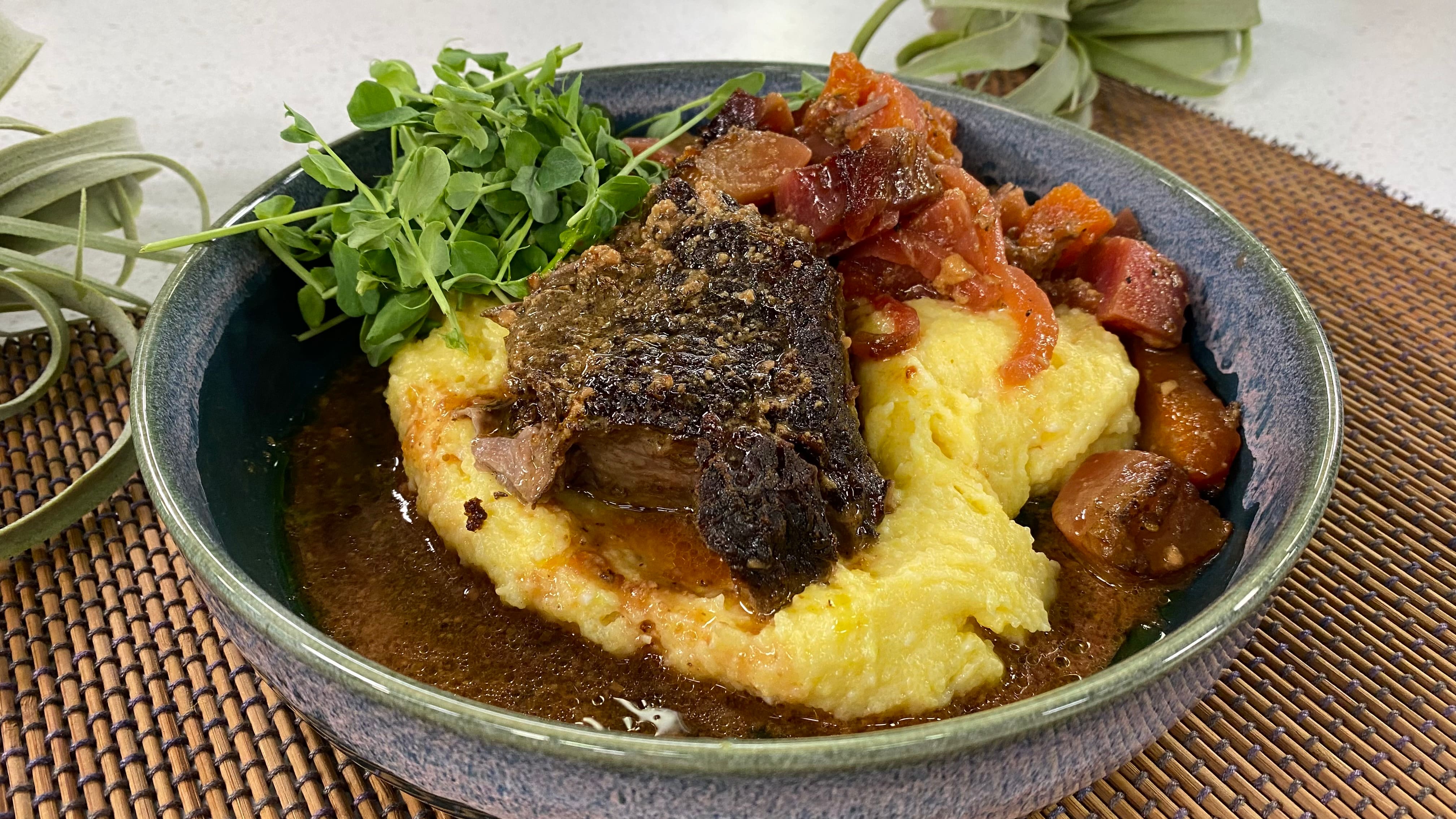 Rôti de palette bourbon moutarde et polenta