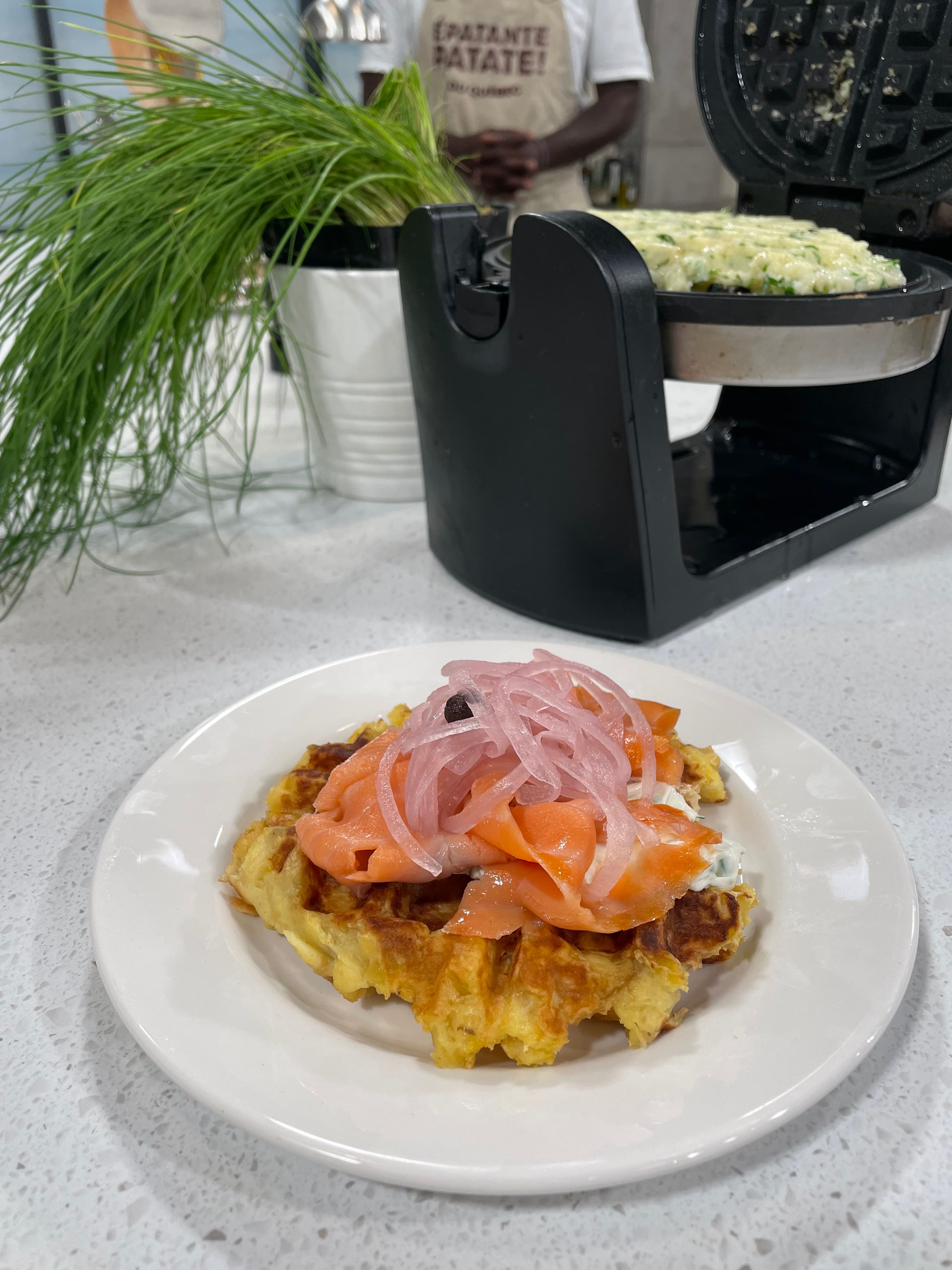 Gaufres de pommes de terre et saumon fumé
